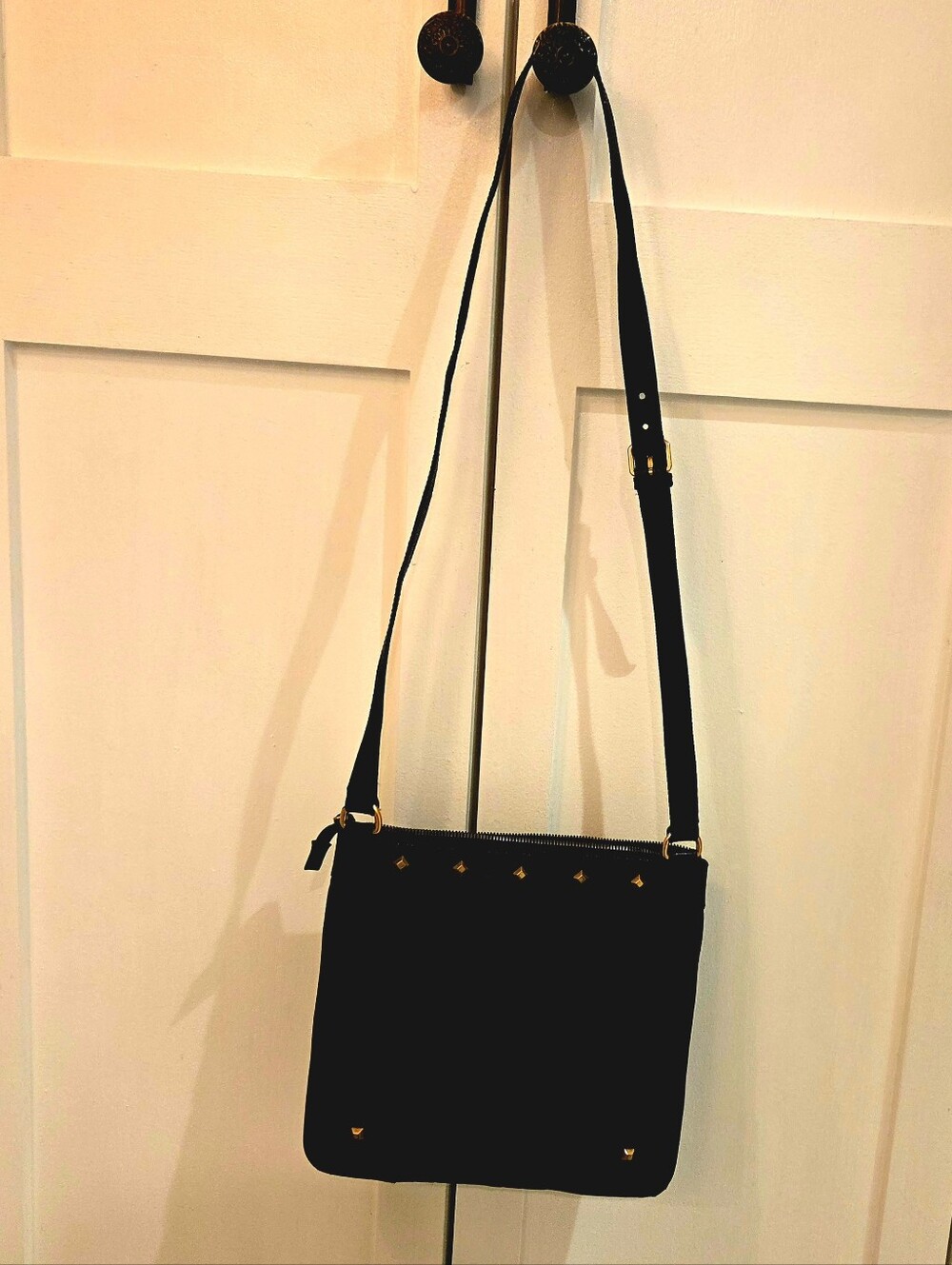 Black GG Monogram Shoulder Bag with Gold Stud Accents - Picture 3 of 16